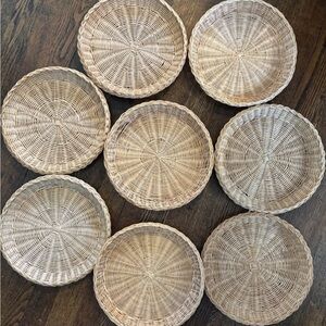 8 Round Wicker Rattan Plate Holders Wall Decor